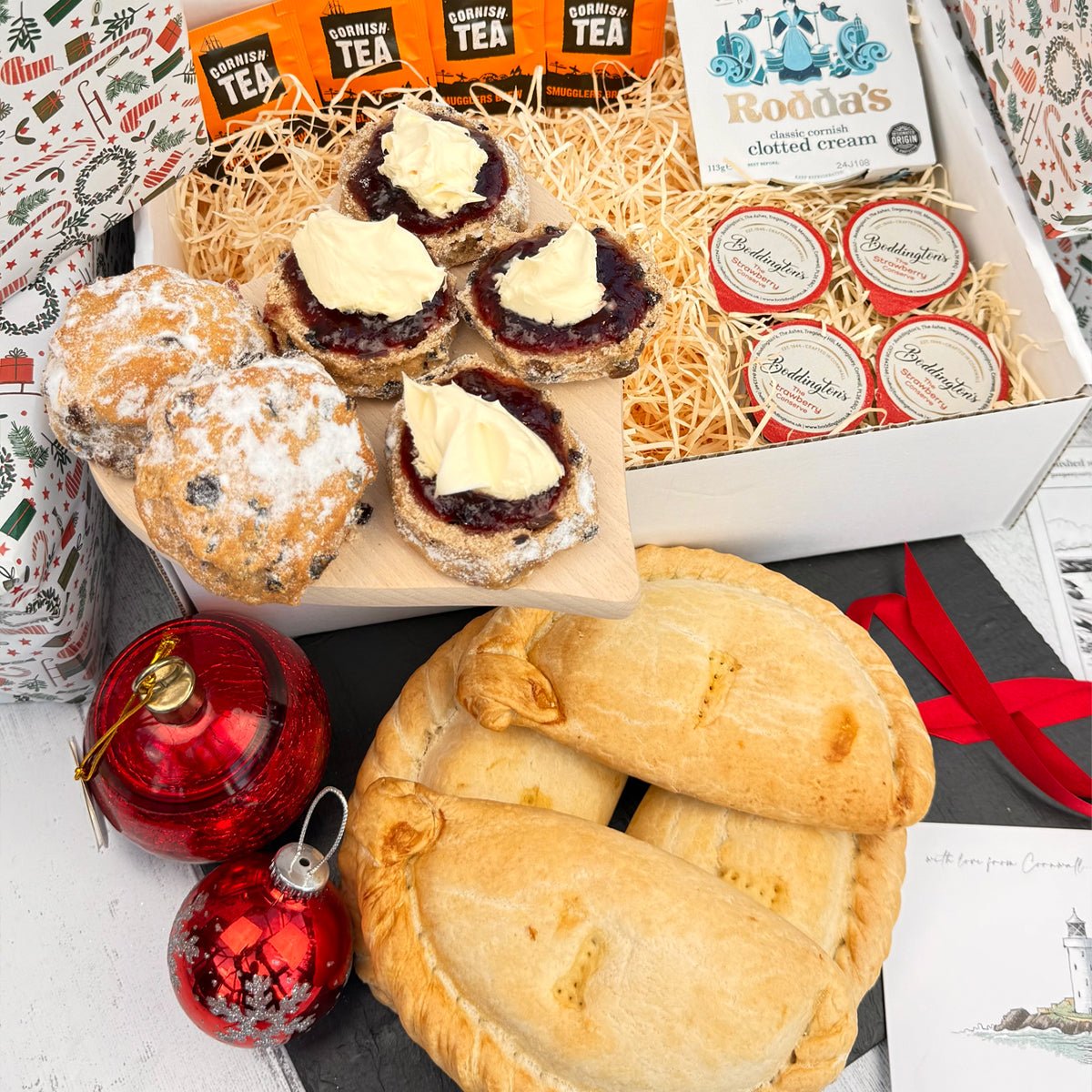 Cornish Christmas Party Pasty & Cream Tea Hamper for 4 - Proper Pasty Company