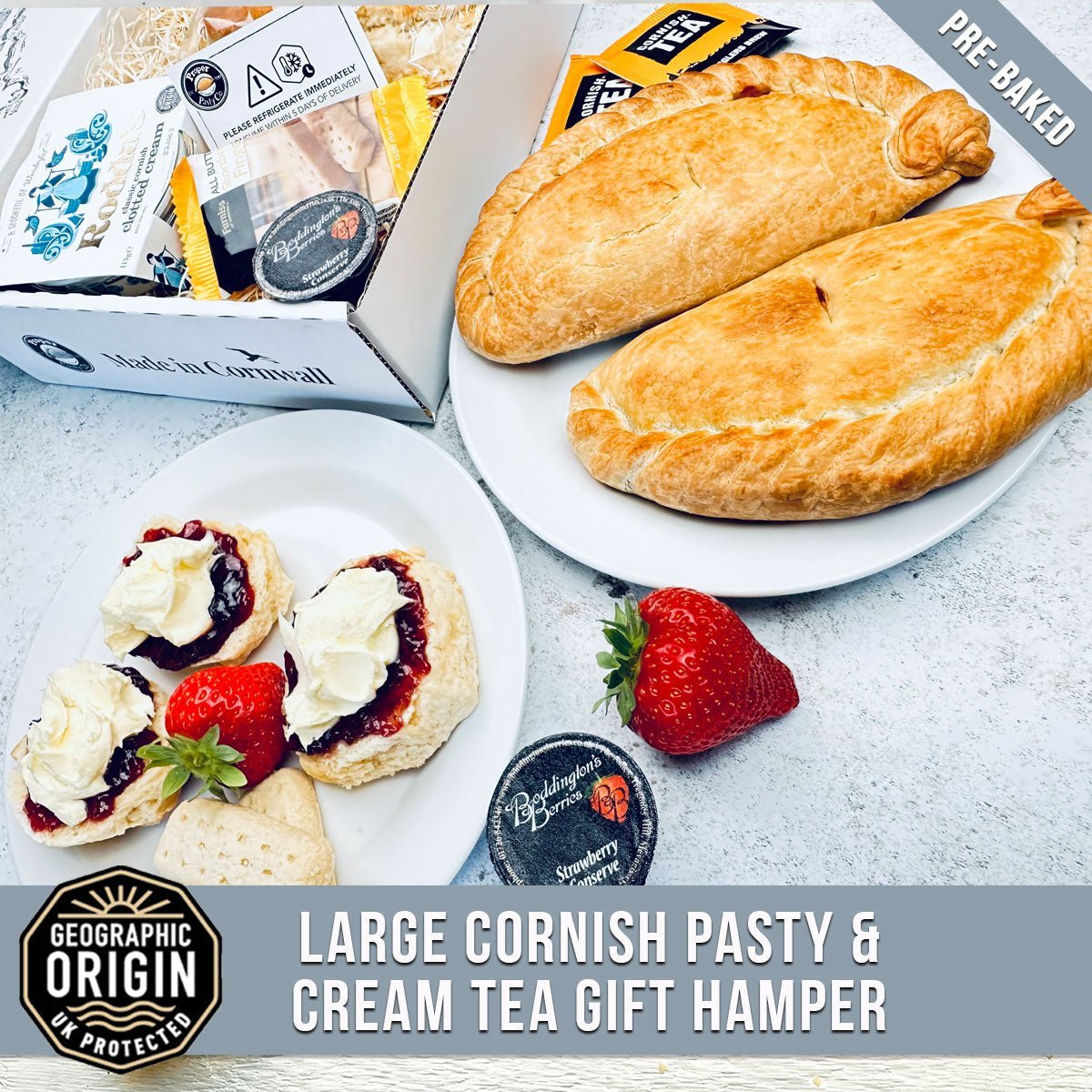 Large or Medium Pre-Baked Cornish Pasty and Cream Tea Valentines Hamper (CTL | CTM) - Proper Pasty Company